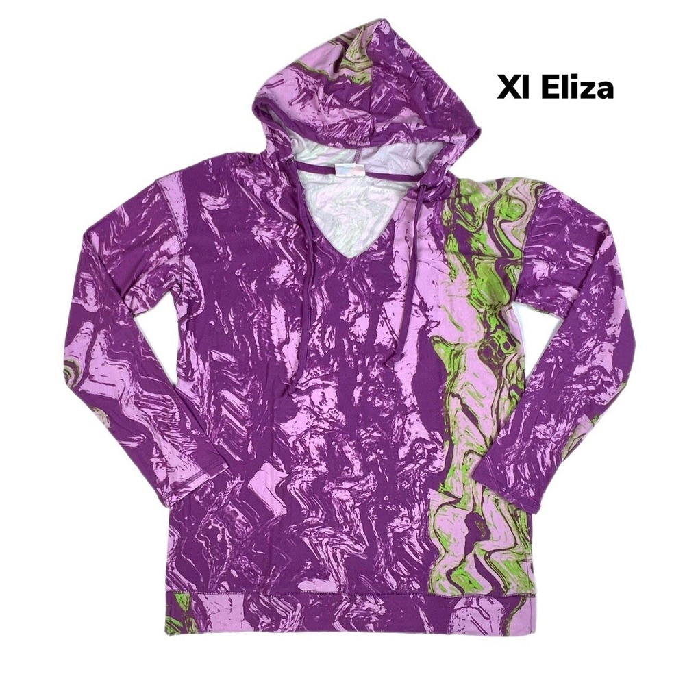 Xl LuLaRoe Eliza Hoodie Halloween Tie Dye Purple Green Soft Material Fits 18/20